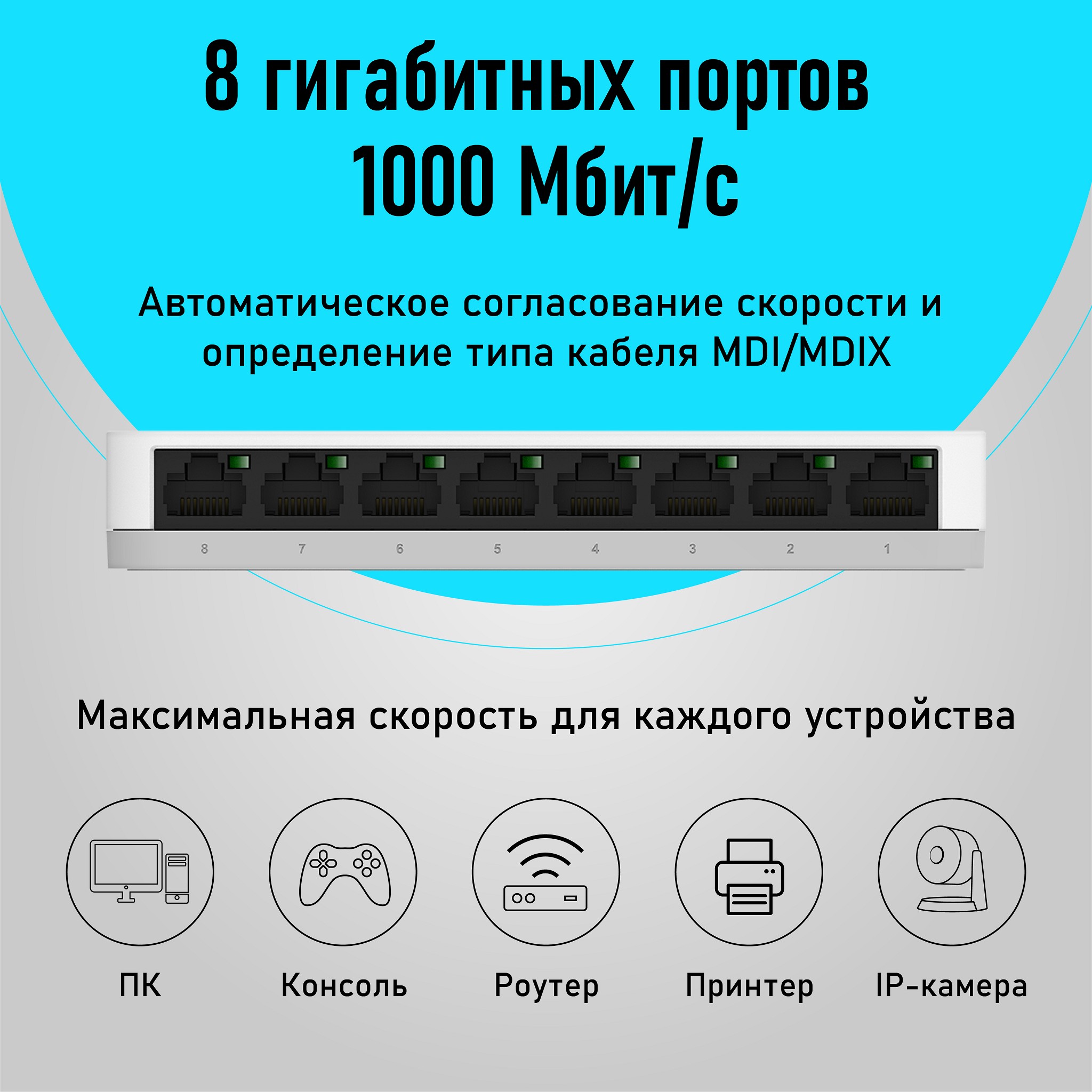 D-Link Неуправляемый коммутатор, 8x1000Base-T, корпус пластик арт. DGS-1008A/F1A
