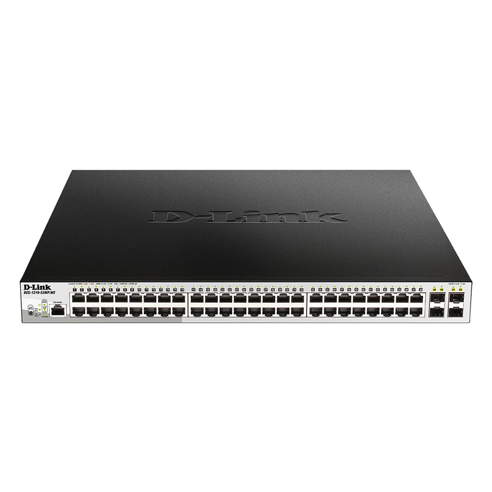 D-Link DGS-1210-52MP/ME/B2A PROJ Управляемый L2 коммутатор с 48 портами 10/100/1000Base-T и 4 портами 1000Base-X SFP (порты 1-8 PoE 802.3af/at, порты 9-48 PoE 802.3af, PoE-бюджет 370 Вт) D-Link SMB