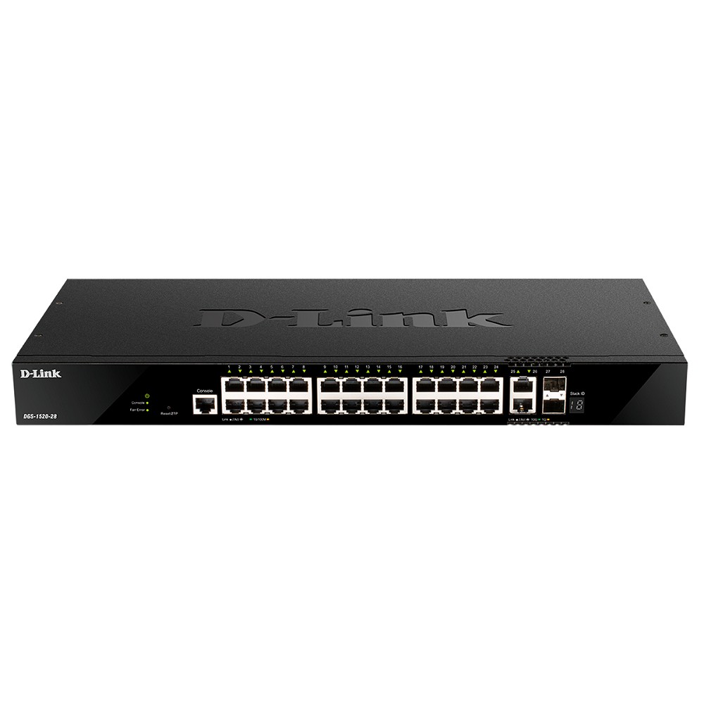 D-Link DGS-1520-28/A1A Управляемый L3 стекируемый коммутатор с 24 портами 10/100/1000Base-T, 2 портами 10GBase-T и 2 портами 10GBase-X SFP+ D-Link SMB