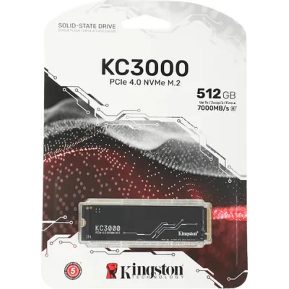 Kingston SSD 512GB KC3000 M.2 2280 PCIe 4.0 x4 NVMe R7000/W3900MB/s 3D TLC MTBF 2M 400TBW Retail 1 Year Warrаnty арт. SKC3000S/512G