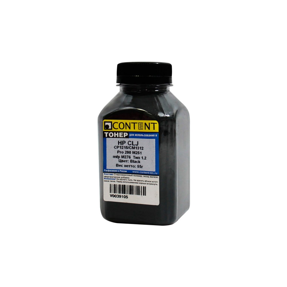 Content Тонер для HP CLJ CP1215/CM1312/Pro 200 M251/mfp M276, Тип 1.2, Bk, 55 г, банка арт. 1010100405