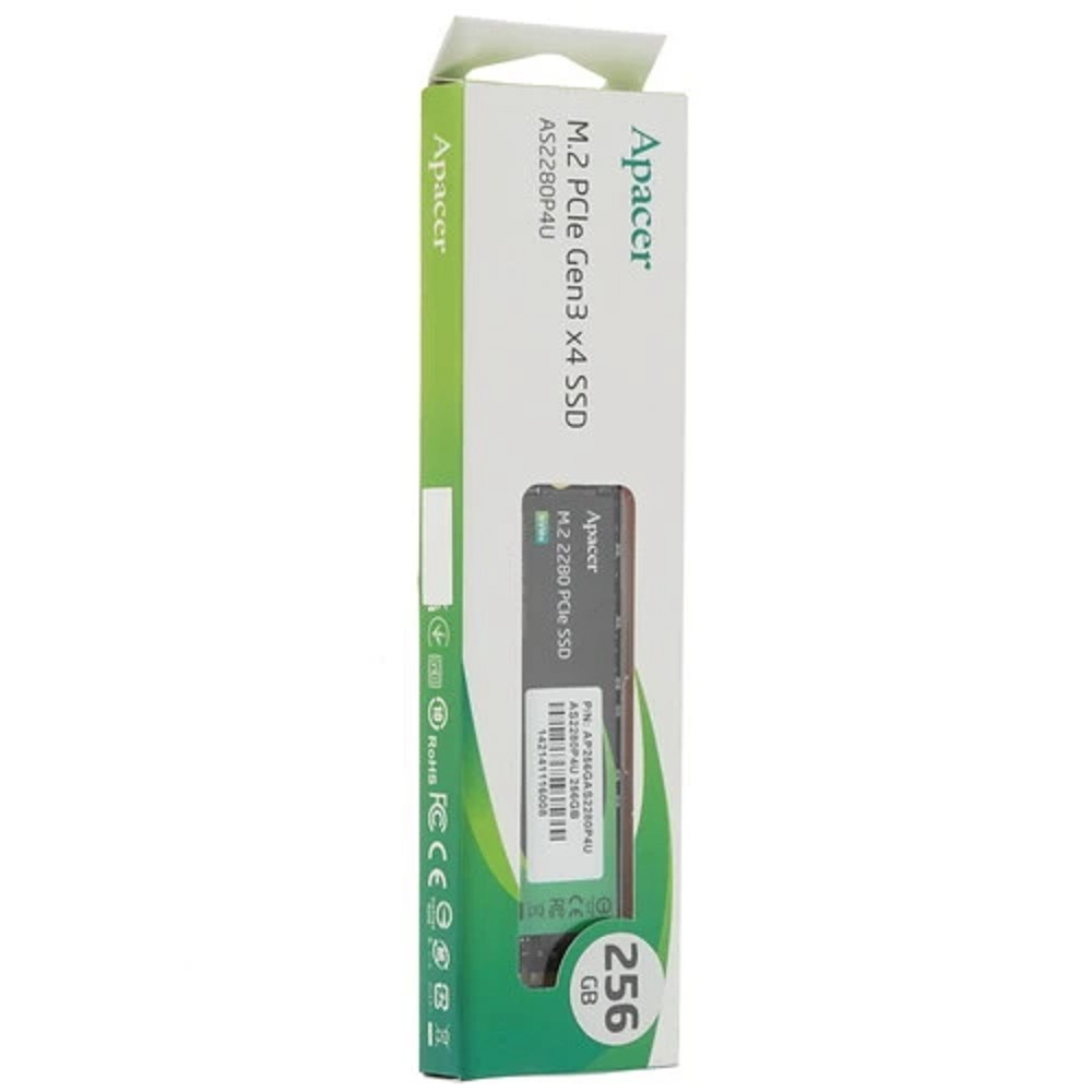 Apacer SSD M.2 256Gb PCIe Gen3x4, R3500/W1200 Mb/s, MTBF 1.8M, 3D NAND, NVMe AP256GAS2280P4U-1