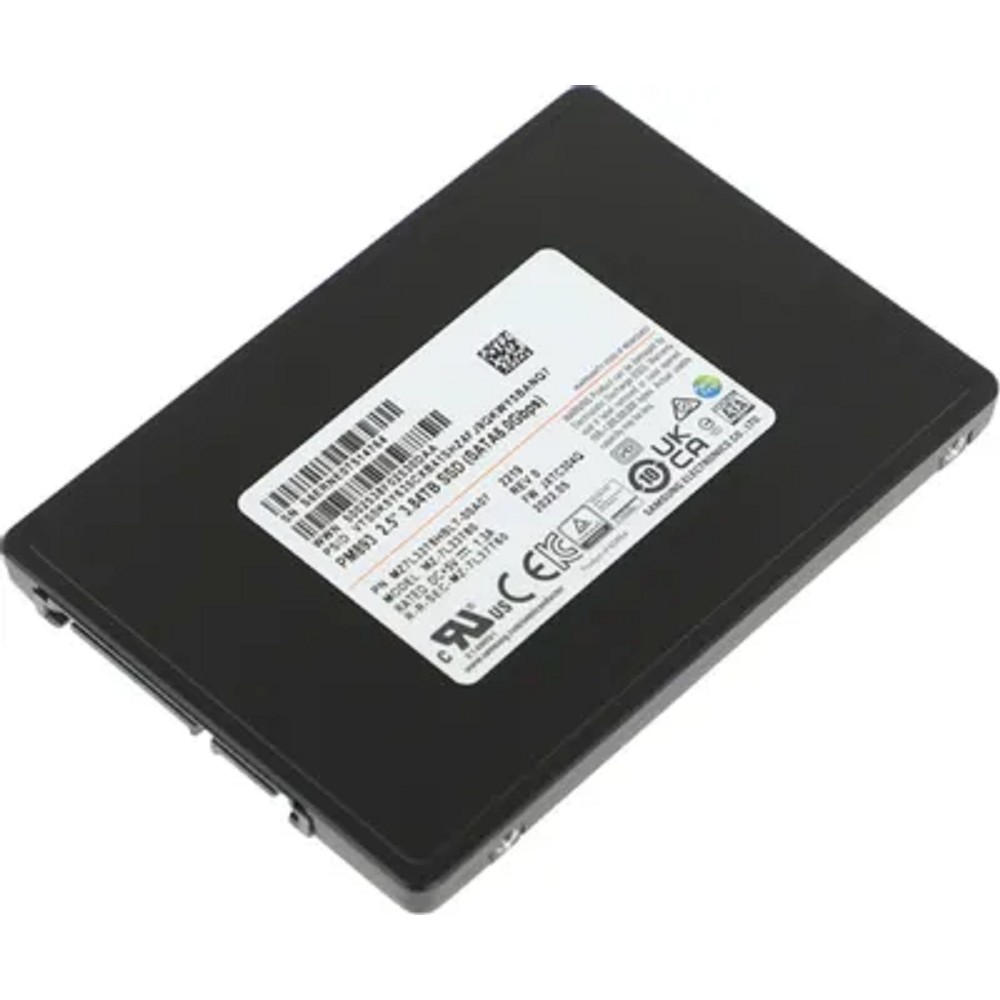 Samsung Enterprise SSD, 2.5"(SFF) 7mm, PM893, 3840GB (3.84TB), SATA 3, 6Gbps, R550/W530Mb/s, IOPS(R4K) 97K/31K, TLC, MTBF 2M, 1DWPD/5Y, TBW 7008TB, OEM, (repl. MZ7LH3T8HMLT-00005) арт. MZ7L33T8HBLT-00A07