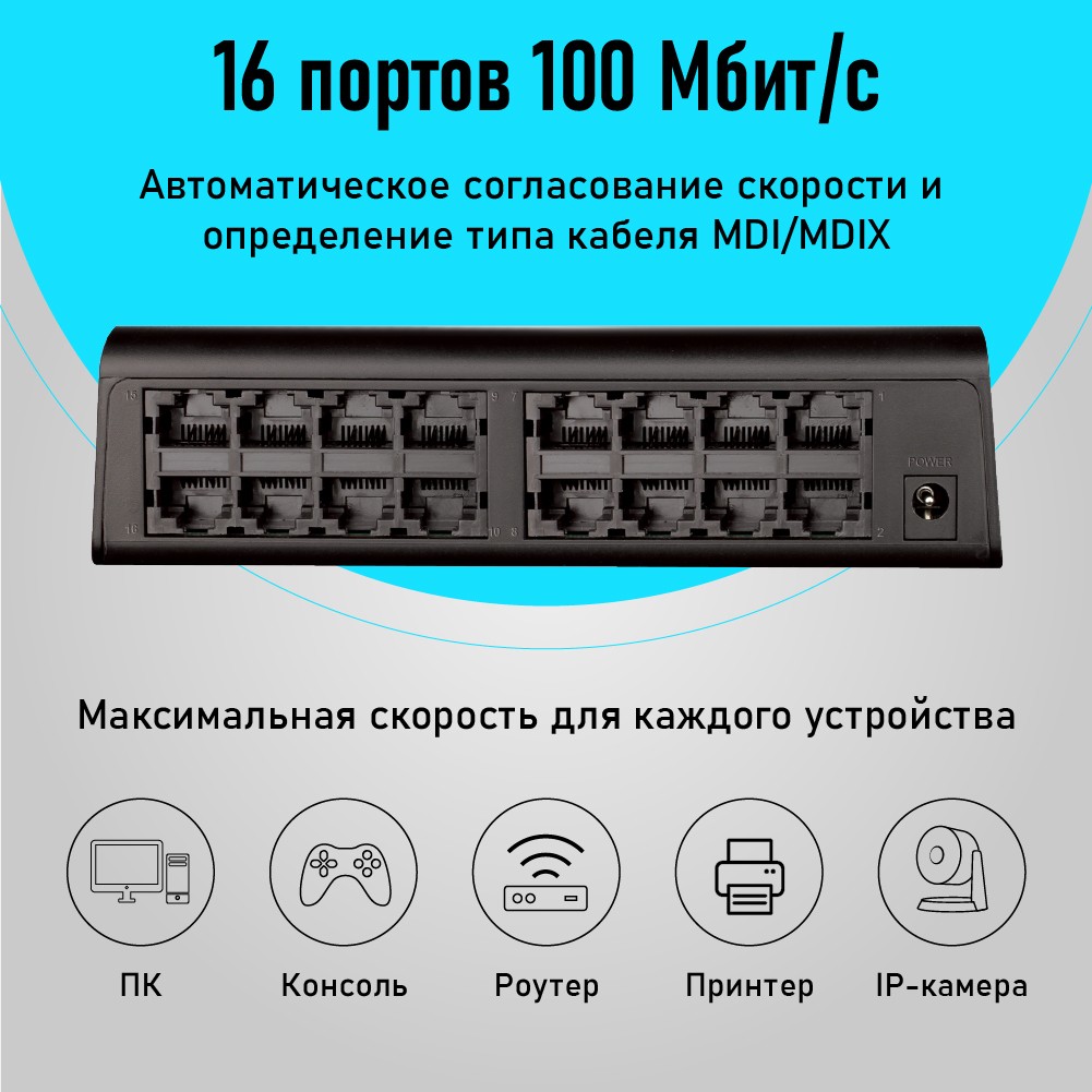 D-Link Неуправляемый коммутатор, 16x100Base-TX, корпус пластик арт. DES-1016A/E2A