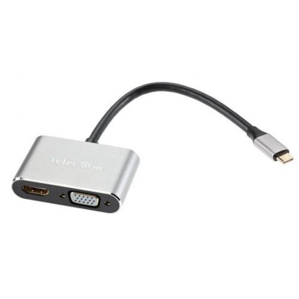 VCOM TUC055 Кабель-концентратор USB3.1 TypeCm -->HDMI+USB3.0+PD+VGA Alum Grey 4K@30Hz, Telecom[6926123465530]