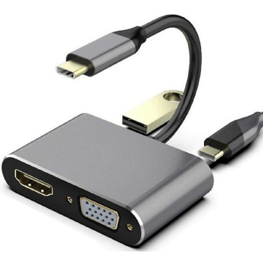 VCOM TUC055 Кабель-концентратор USB3.1 TypeCm -->HDMI+USB3.0+PD+VGA Alum Grey 4K@30Hz, Telecom[6926123465530]