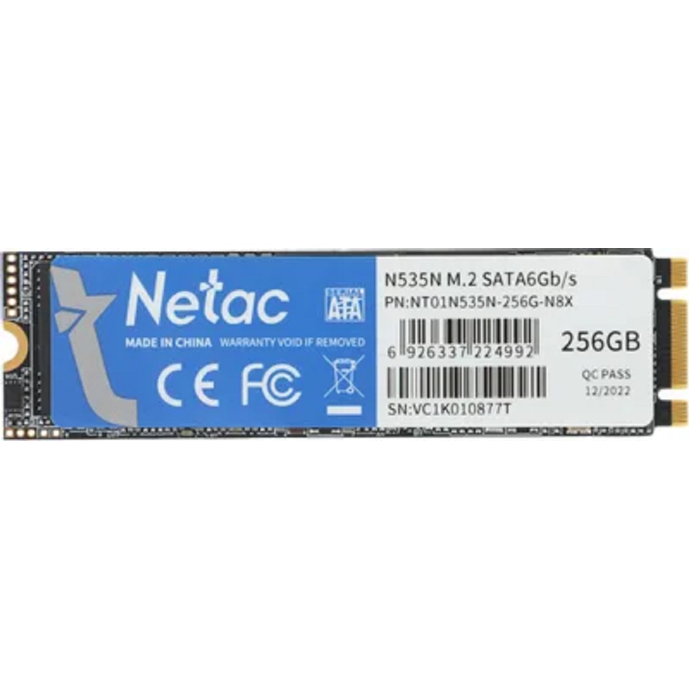 Netac SSD N535N 256GB M.2 2280 SATAIII 3D NAND, R/W up to 540/490MB/s, TBW 140TB, 3y wty арт. NT01N535N-256G-N8X