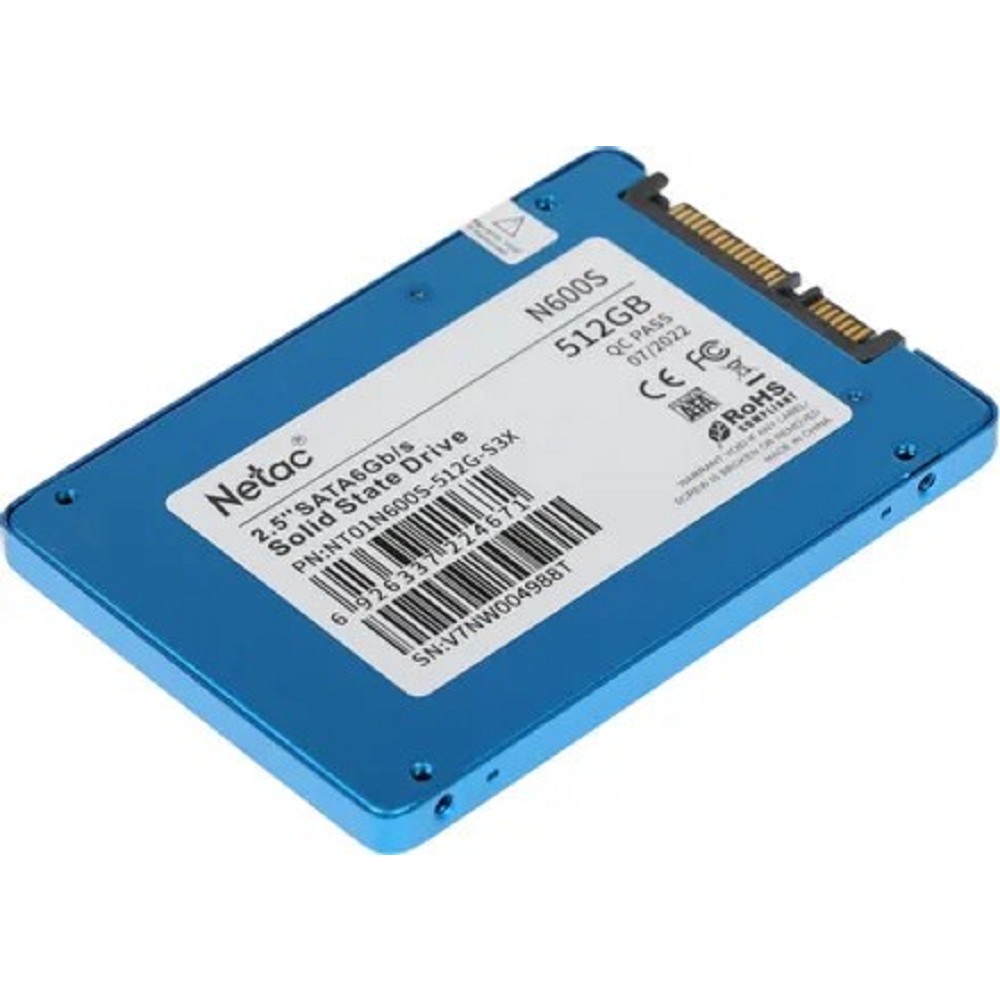 Netac SSD N600S 512GB 2.5 SATAIII 3D NAND, 7mm, R/W up to 540/490MB/s, TBW 280TB, 5y wty арт. NT01N600S-512G-S3X