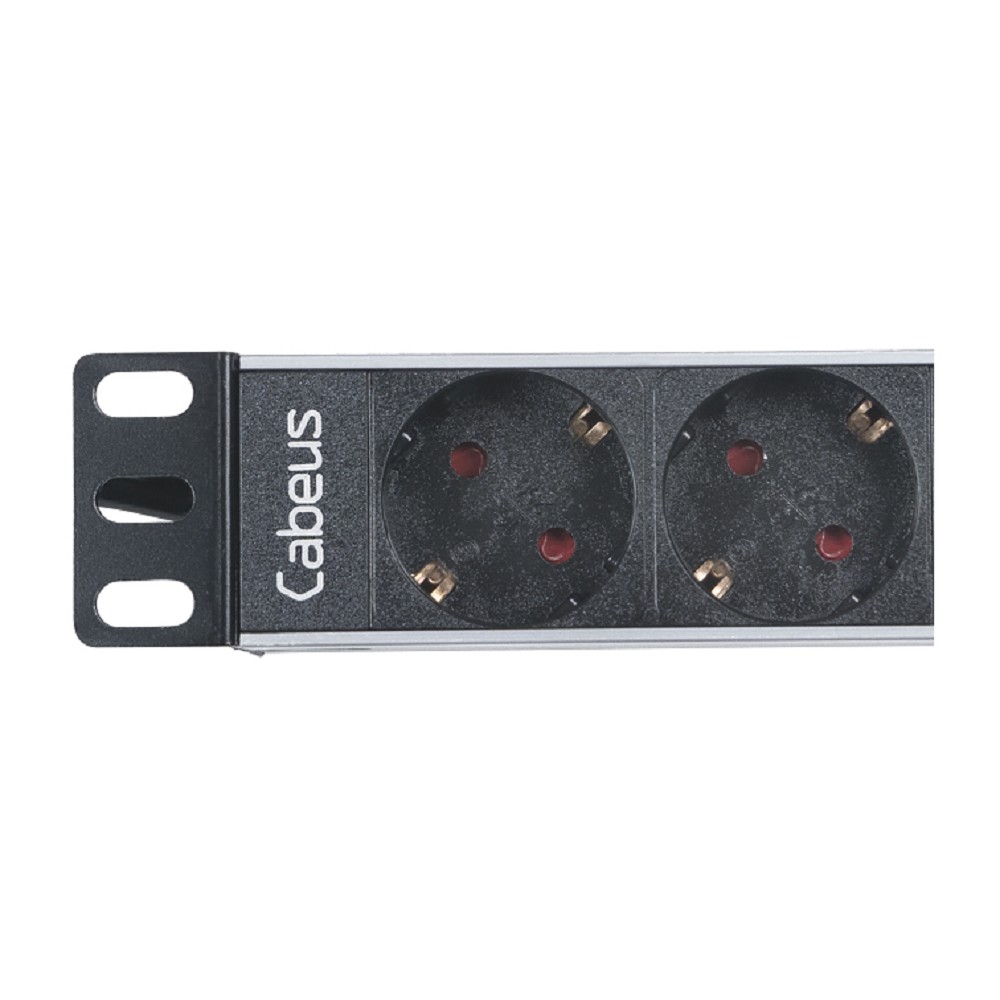Cabeus PDU-4P-2EU Блок евророзеток для 10" шкафов, горизонтальный, 4 розетки, 16 A, без выключателя, алюминиевый корпус, шнур 2 м, вилка немецкий стандарт