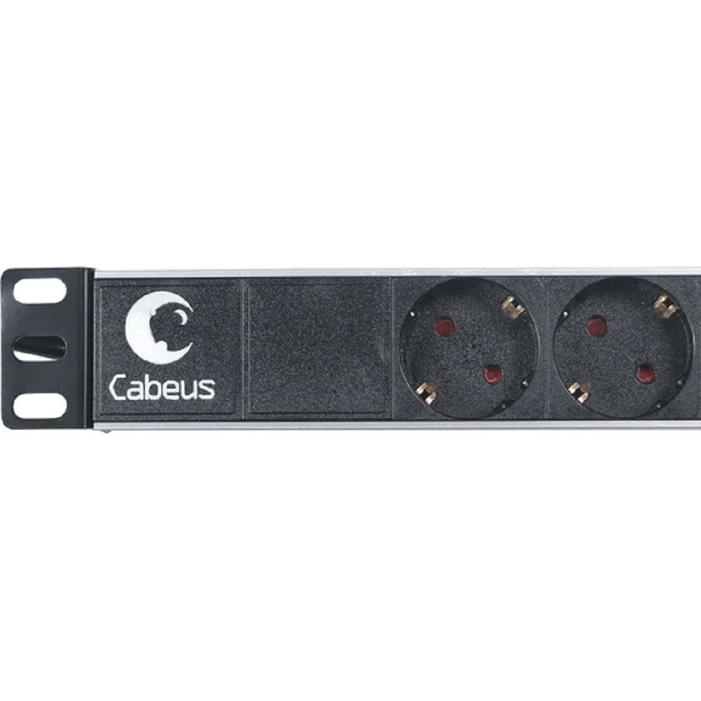 Cabeus PDU-6P-2IEC Блок евророзеток для 19" шкафов, горизонтальный, 6 розеток, 10 A, без выключателя, алюминиевый корпус, шнур 2 м, вилка IEC 320 C14