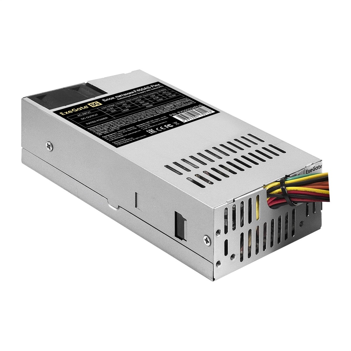 Exegate EX292234RUS Блок питания 450W ExeGate F450AS (Flex ATX, for ITX case, APFC, КПД 80% (80 PLUS), 4cm fan, 24pin, 4pin, 3xSATA, 2xIDE)