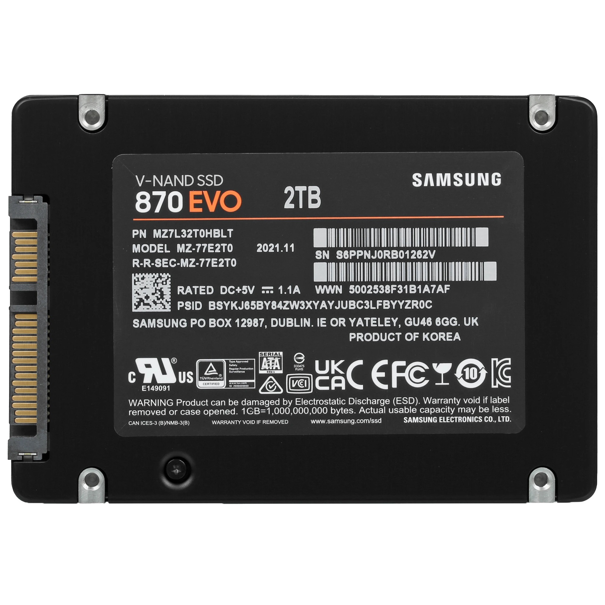 SSD 2.5" 2Tb (2000GB) Samsung SATA III 870 EVO (R560/W530MB/s) (MZ-77E2T0B/EU аналог MZ-77E2T0BW) 1year
