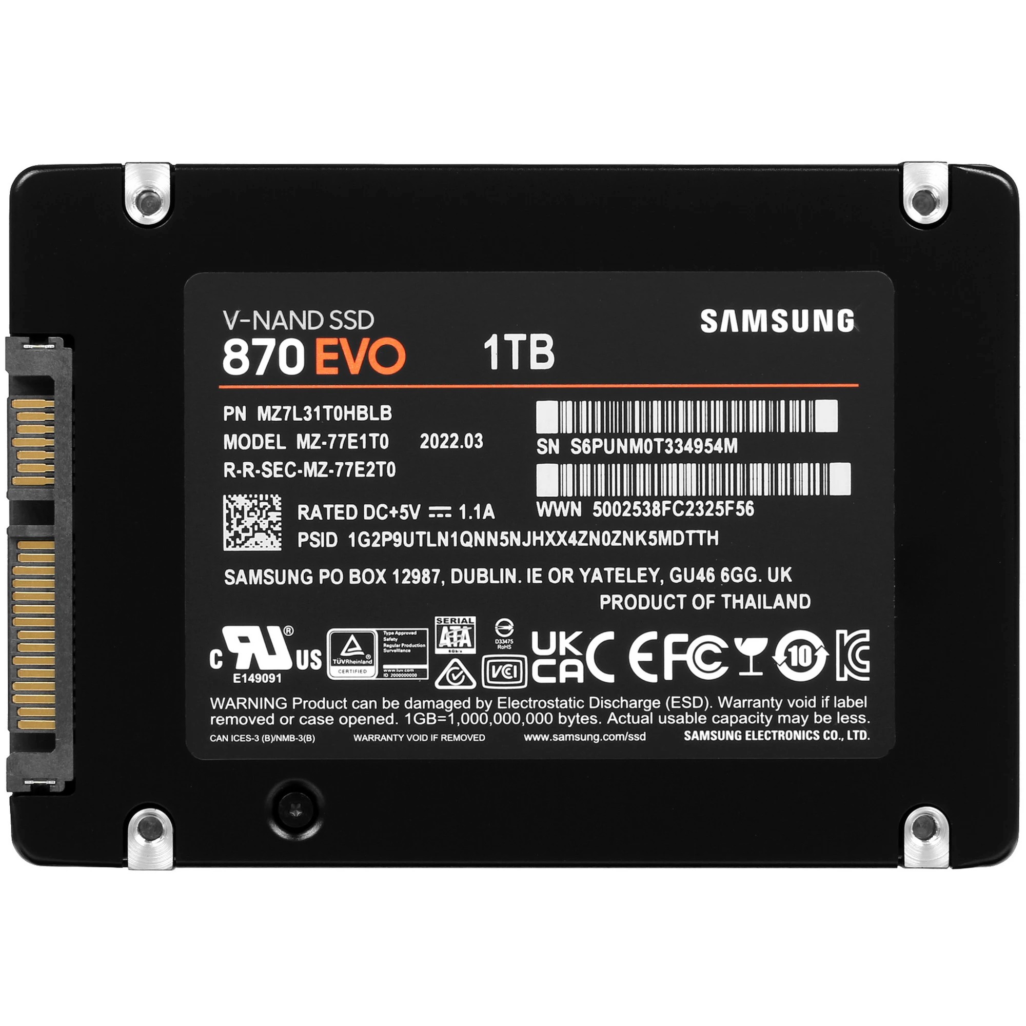 SSD 2.5" 1Tb (1000GB) Samsung SATA III 870 EVO (R560/W530MB/s) (MZ-77E1T0B/EU аналог MZ-77E1T0BW) 1year