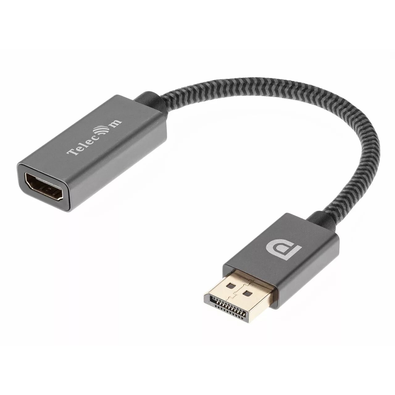 Telecom Кабель-переходник DP --> HDMI-F 0.2m , серый металлик, оплетка, 4K@60Hz [7958820049156]