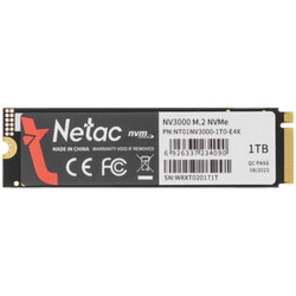 Netac SSD NV3000 1TB PCIe 3 x4 M.2 2280 NVMe 3D NAND, R/W up to 3100/2100MB/s, IOPS(R4K) 220K/160K, TBW 600TB, with heat sink, 5y wty арт. NT01NV3000-1T0-E4X