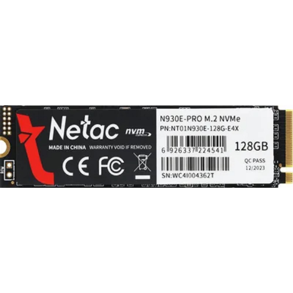 Netac SSD N930E Pro 128GB PCIe 3 x4 M.2 2280 NVMe 3D NAND, R/W up to 970/650MB/s, IOPS(R4K) 100K/130K, TBW 75TB, 3y wty арт. NT01N930E-128G-E4X