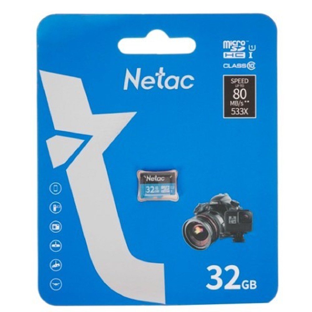 Netac P500 Standard 32GB MicroSDHC U1/C10 up to 90MB/s, retail pack card only арт. NT02P500STN-032G-S