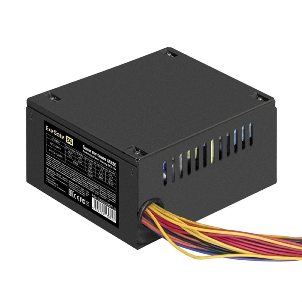 Exegate EX292282RUS Блок питания 550W ExeGate M550 (SFX, APFC, КПД 87% (80 PLUS Silver), 8cm fan, 24pin, (4+4)pin, 2xPCI-E, 3xSATA, 2xIDE, black)