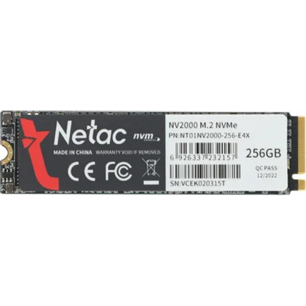 Netac SSD NV2000 256GB PCIe 3 x4 M.2 2280 NVMe 3D NAND, R/W up to 2500/1000MB/s, IOPS(R4K) 130K/220K, TBW 150TB, 5y wty арт. NT01NV2000-256-E4X