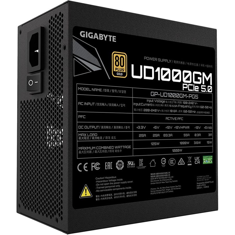 Блок питания Gigabyte ATX 1000W GP-UD1000GM 80+ gold (24+4+4pin) APFC 120mm fan 8xSATA Cab Manag RTL
