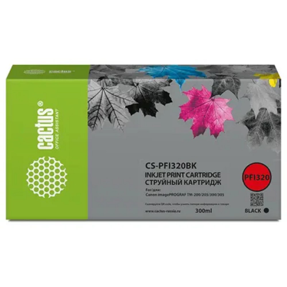 Картридж струйный Cactus CS-PFI320BK PFI-320BK черный (300мл) для Canon imagePROGRAF TM-200/TM-200 MFP L24ei/TM-205/TM-300