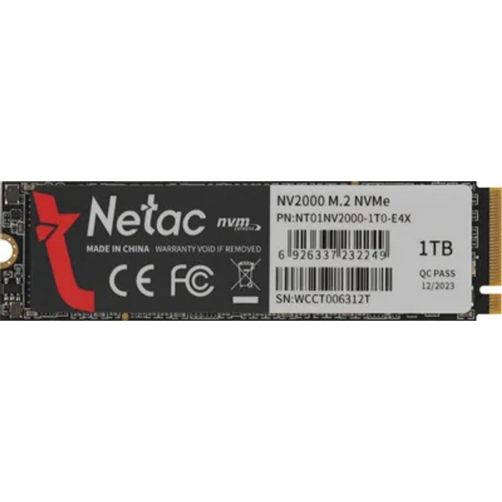 Netac SSD NV2000 1TB PCIe 3 x4 M.2 2280 NVMe 3D NAND, R/W up to 2500/2100MB/s, IOPS(R4K) 150K/280K, TBW 600TB, 5y wty арт. NT01NV2000-1T0-E4X