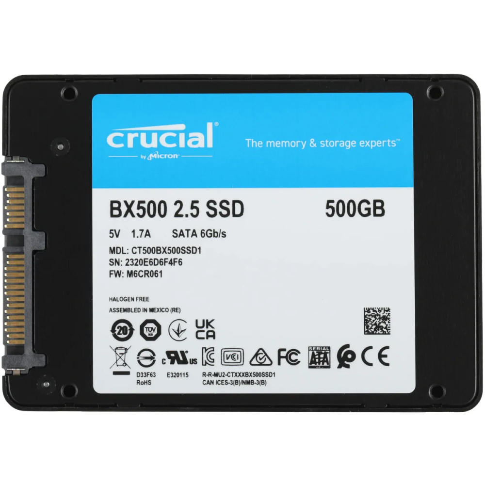 Crucial SSD Disk BX500 500GB SATA 2.5” 7mm SSD (540 MB/s Read 500 MB/s Write), 1 Year Warrаnty OEM арт. CT500BX500SSD1
