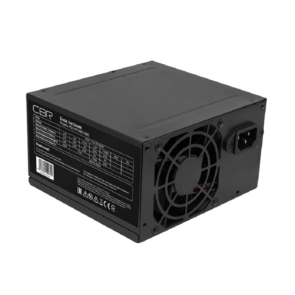 Блок питания CBR ATX 400W, 8cm fan, 24pin/1*4pin/1*IDE/2*SATA, кабель питания 1.2м,черный [PSU-ATX400-08EC] OEM