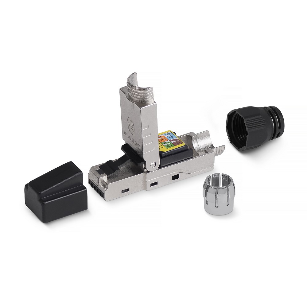 Cabeus 8P8C-SH-C6+ -TWP Коннектор с фиксатором кабеля и колпачком RJ-45(8P8C) под витую пару, кат. до 6a, экранированный, для одножильного кабеля 1.35-1.5 мм(с оболочкой), со вставкой