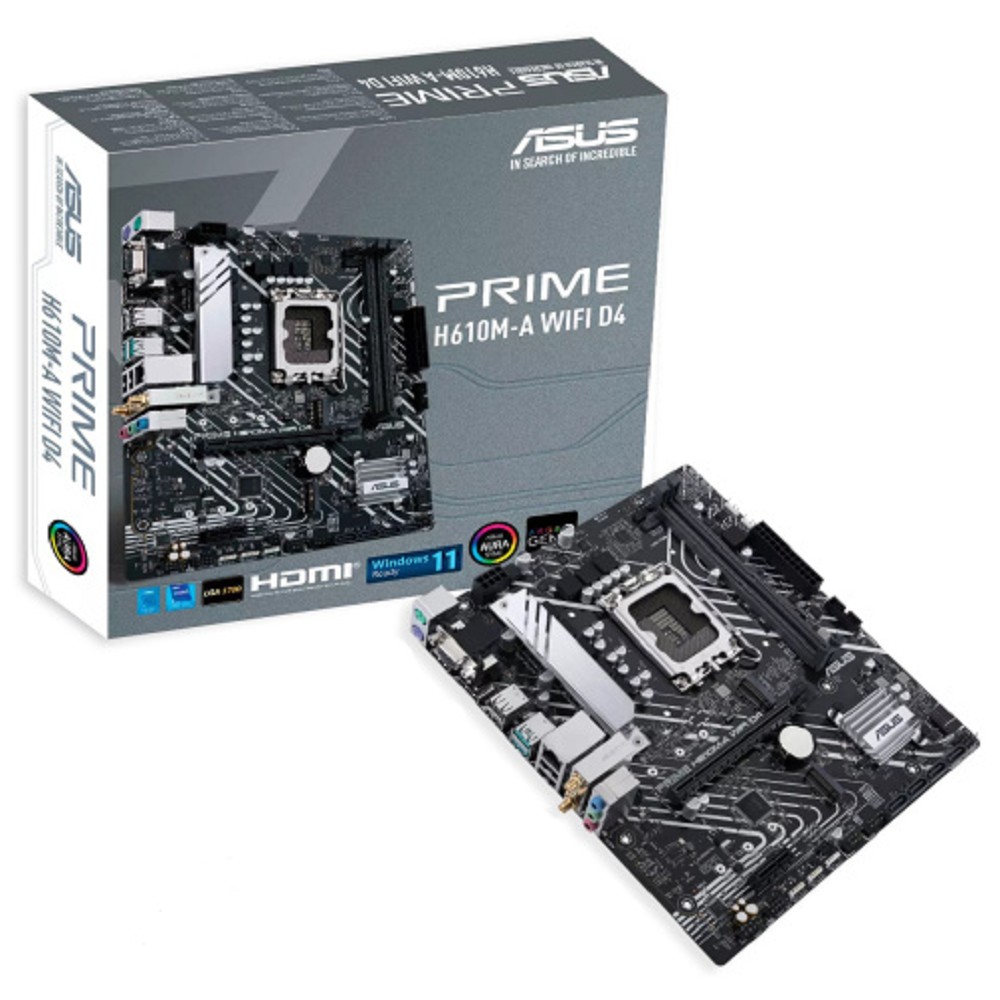 ASUS PRIME H610M-A WIFI D4, LGA1700, B610, 2*DDR4, 4*SATA, 2*M.2, 2*USB 3.2, 4*USB 2.0, 1*PCIx16, 1*PCIx1, HDMI+DP+D-Sub, mATX; 90MB1C80-M0EAY0