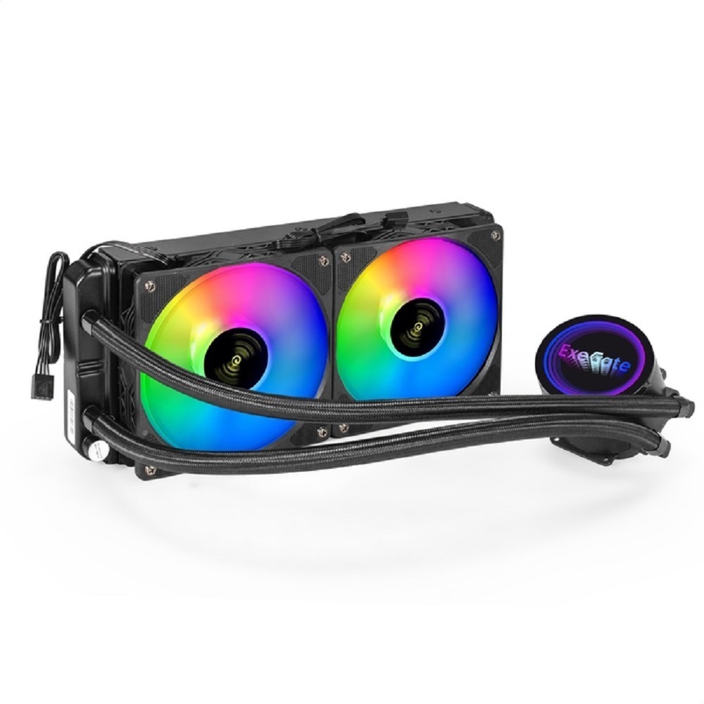 Exegate EX293457RUS Комплект водяного охлаждения ExeGate BlackWater-240V2.PWM.RGB (RGB подсветка, LGA2066/2011/1366/1150/1151/1155/1156/1200/1700/AM4/FM1/FM2/FM2+/AM2/AM2+/AM3/AM3+, TDP 220W, Fan 120m