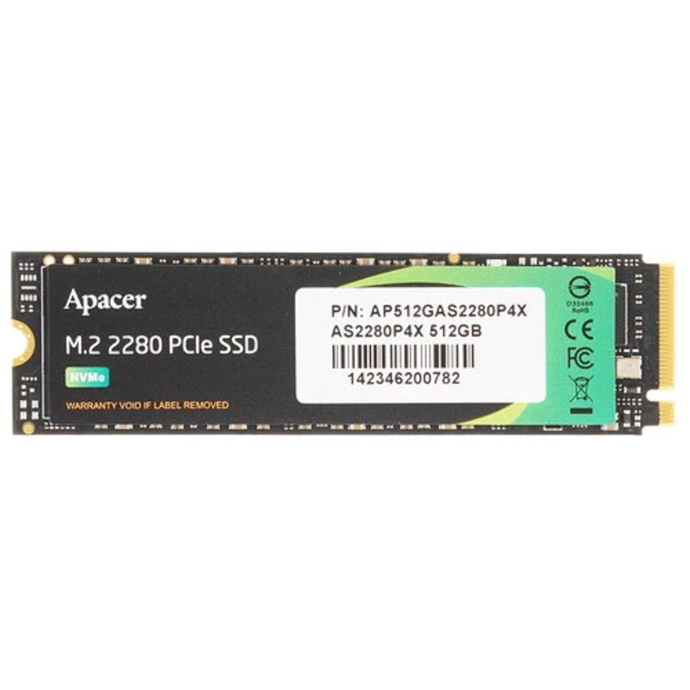 Apacer SSD AS2280P4X 512Gb M.2 2280 PCIe Gen3x4, R2100/W1500 Mb/s, 3D NAND, MTBF 1.8M, NVMe, 200TBW, Retail, 3 years (AP512GAS2280P4X-1)