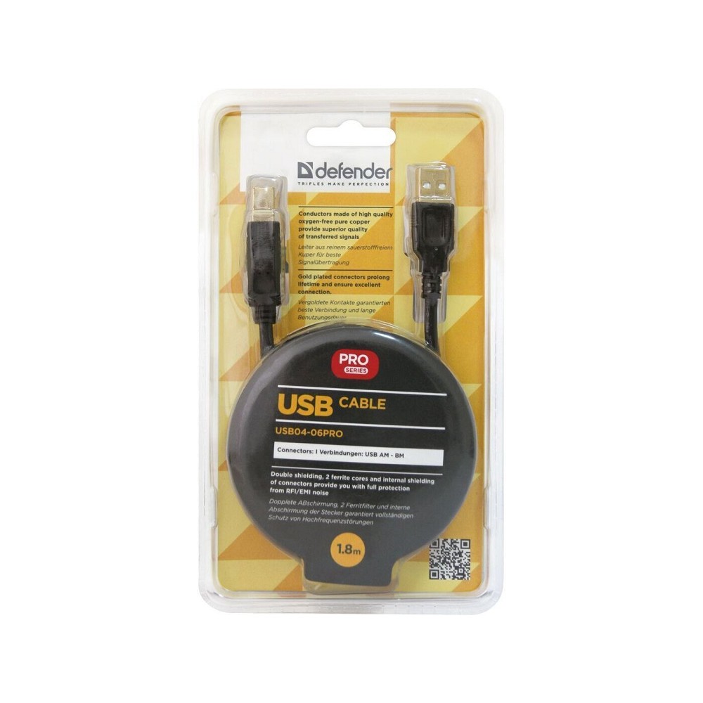 Defender USB04-06 PRO Кабель USB 2.0 для соед. 1.8м AM/BM , зол.конт, 2фер.фил. [87430]