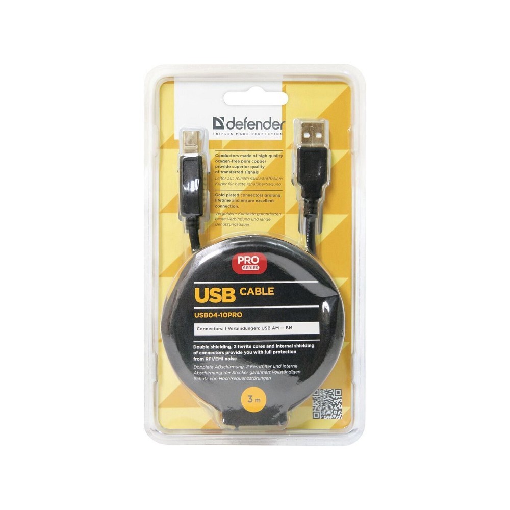 Defender USB04-10 PRO Кабель USB 2.0 для соед. 3.0м AM/BM , зол.конт, 2фер.фил. (87431)