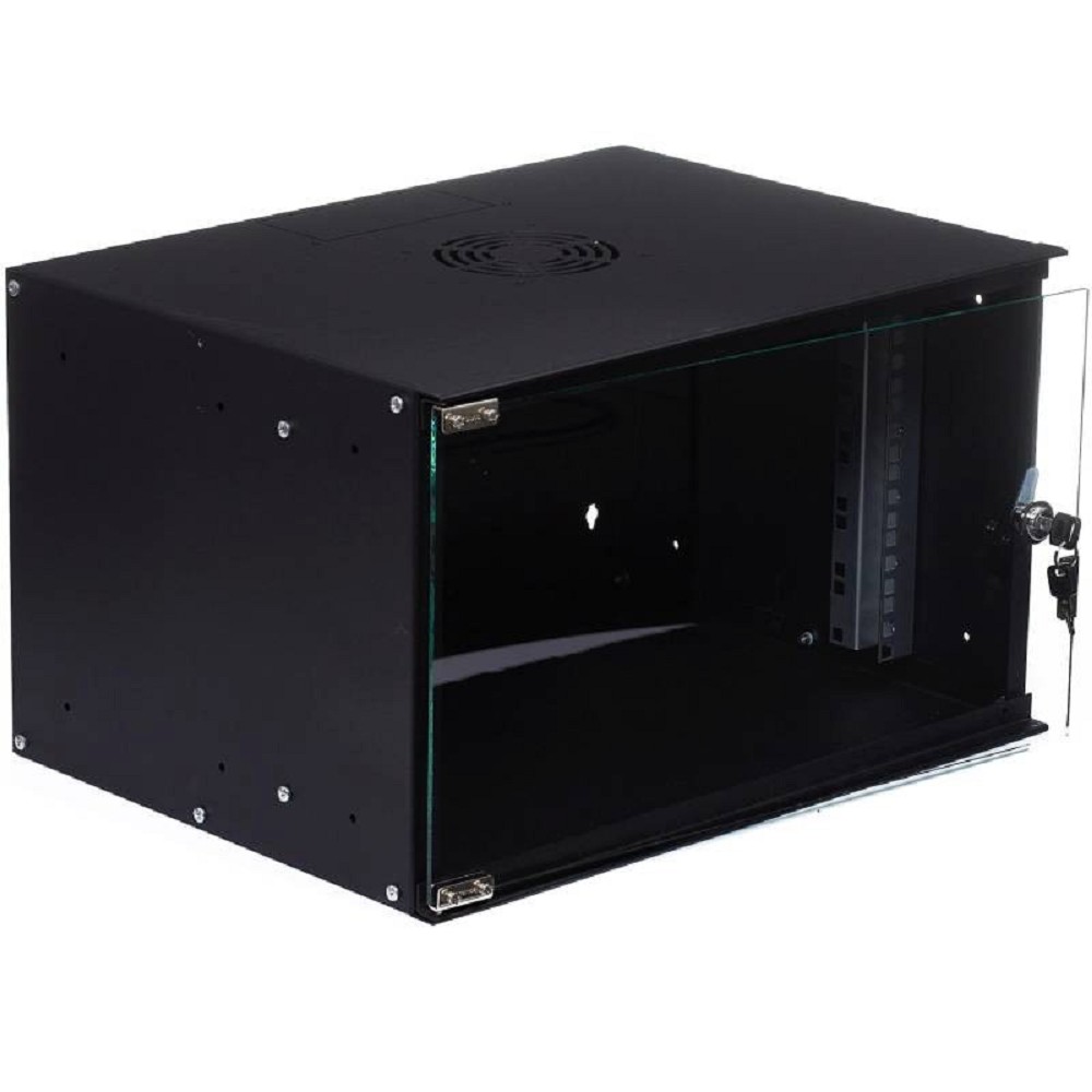 NEOMAX Шкаф телекоммуникационный настенный 6U (520х400), стеклянная дверь, замок-ключ, разборный, цвет черный (1 коробка)[NM-CBWM-6U5240GKL-301-BK]