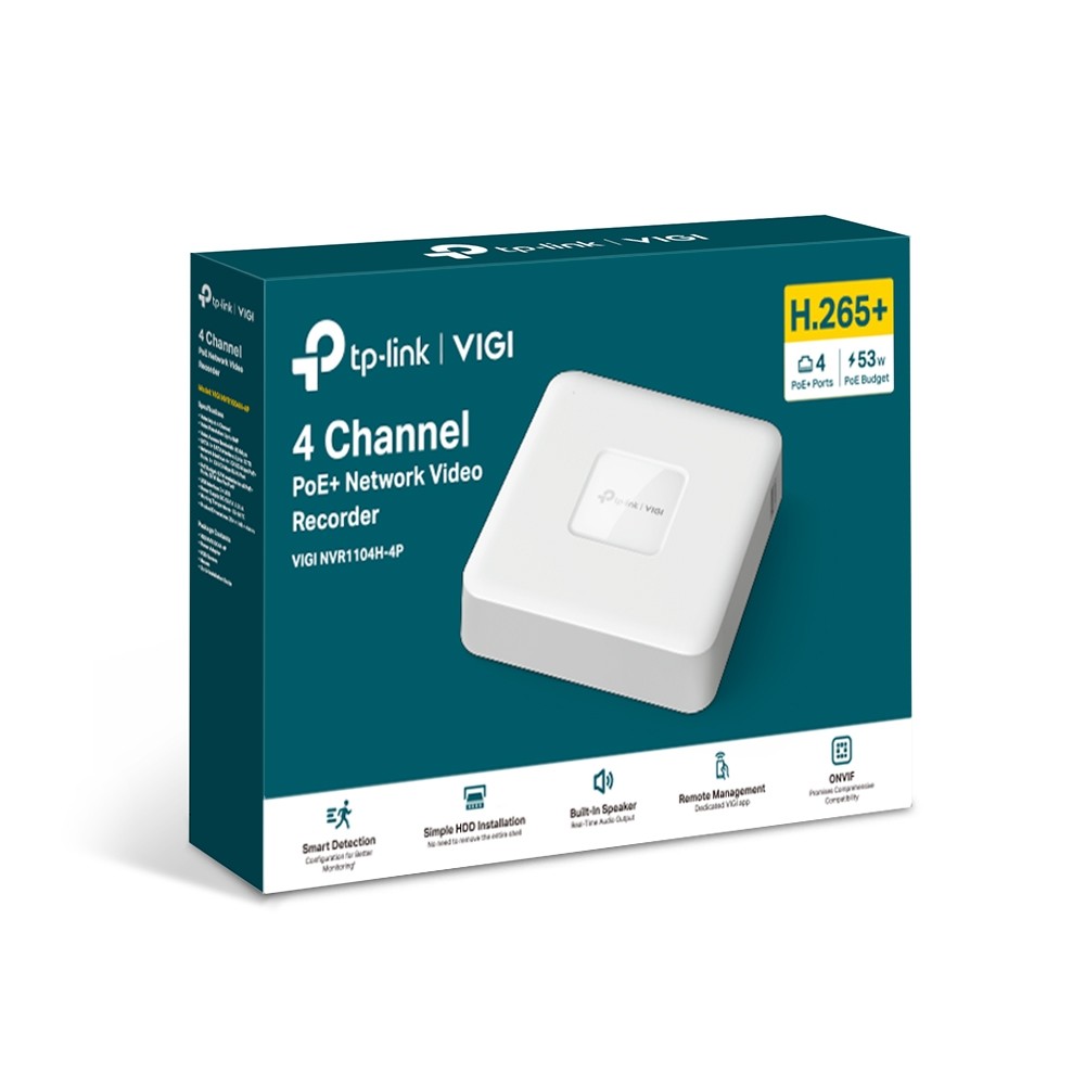 TP-Link VIGI NVR1104H-4P 4-канальный сетевой видеорегистратор с поддержкой PoE+ TP-Link SMB