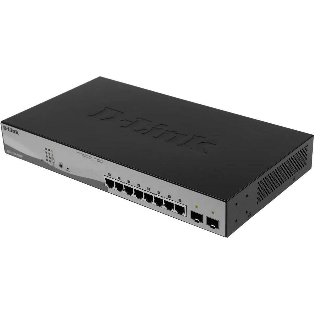 D-Link DGS-1210-10MP/F3A PROJ Управляемый L2 коммутатор с 8 портами 10/100/1000Base-T и 2 портами 1000Base-X SFP (8 портов PoE 802.3af/at, PoE-бюджет 130 Вт) D-Link SMB