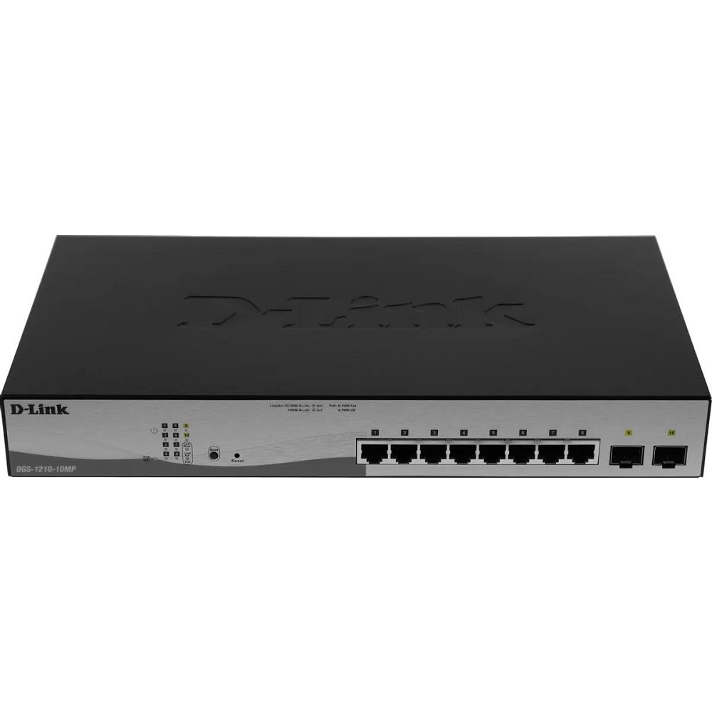 D-Link DGS-1210-10MP/F3A PROJ Управляемый L2 коммутатор с 8 портами 10/100/1000Base-T и 2 портами 1000Base-X SFP (8 портов PoE 802.3af/at, PoE-бюджет 130 Вт) D-Link SMB