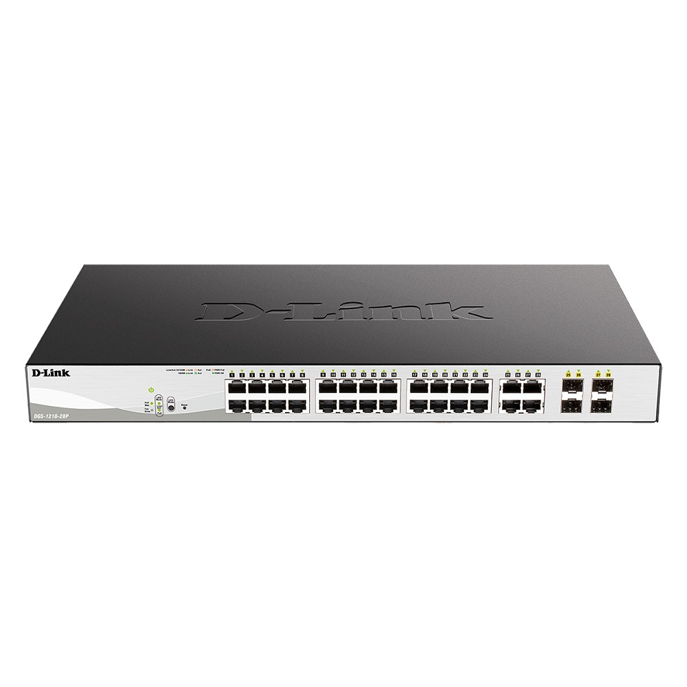 D-Link DGS-1210-28P/F5A Управляемый L2 коммутатор с 24 портами 10/100/1000Base-T и 4 комбо-портами 100/1000Base-T/SFP (24 порта PoE 802.3af/at, PoE-бюджет 193 Вт) D-Link SMB