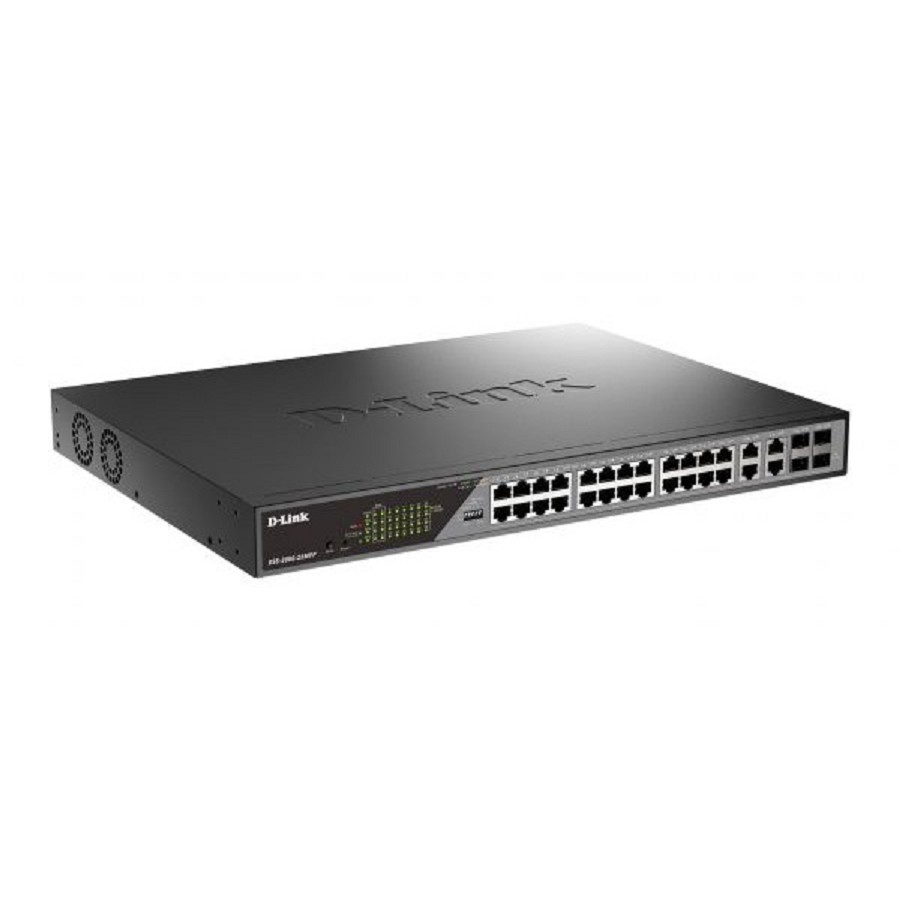 D-Link DSS-200G-28MPP/A1A Настраиваемый L2 коммутатор с 24 портами 10/100/1000Base-T и 4 комбо-портами 100/1000Base-T/SFP (порты 1-24 PoE 802.3af/at, порты 1-8 PoE 802.3bt, PoE-бюджет 518 Вт) D-Link SMB