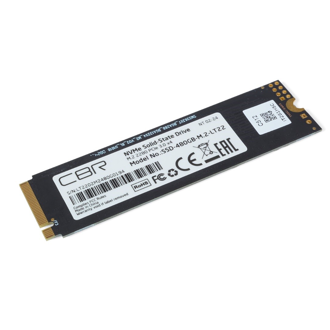 CBR SSD-480GB-M.2-LT22, Внутренний SSD-накопитель, серия "Lite", 480 GB, M.2 2280, PCIe 3.0 x4, NVMe 1.3, SM2263XT, 3D TLC NAND, R/W speed up to 2100/1600 MB/s, TBW (TB) 240