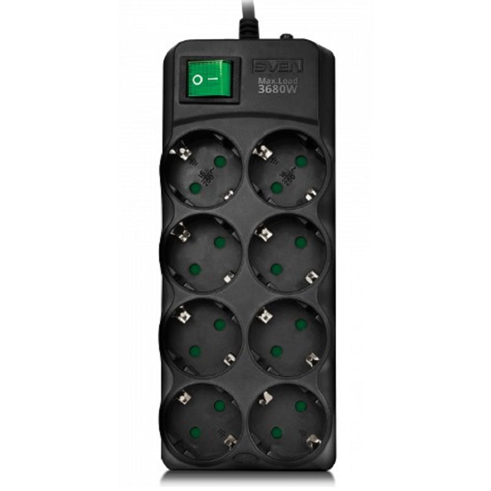 SVEN Фильтр SF-08E-16 5,0 м (8 розеток с защитными шторками,16А) черный, цветная коробка [SV-021726]