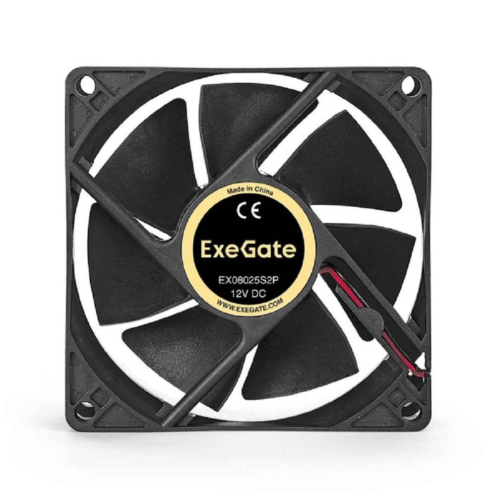Exegate EX294047RUS Вентилятор ExeGate EX08025S2P, 80x80x25 мм, Sleeve bearing (подшипник скольжения), 2pin (разъем 2.54; для блоков питания ATX), 2200RPM, 27dBA