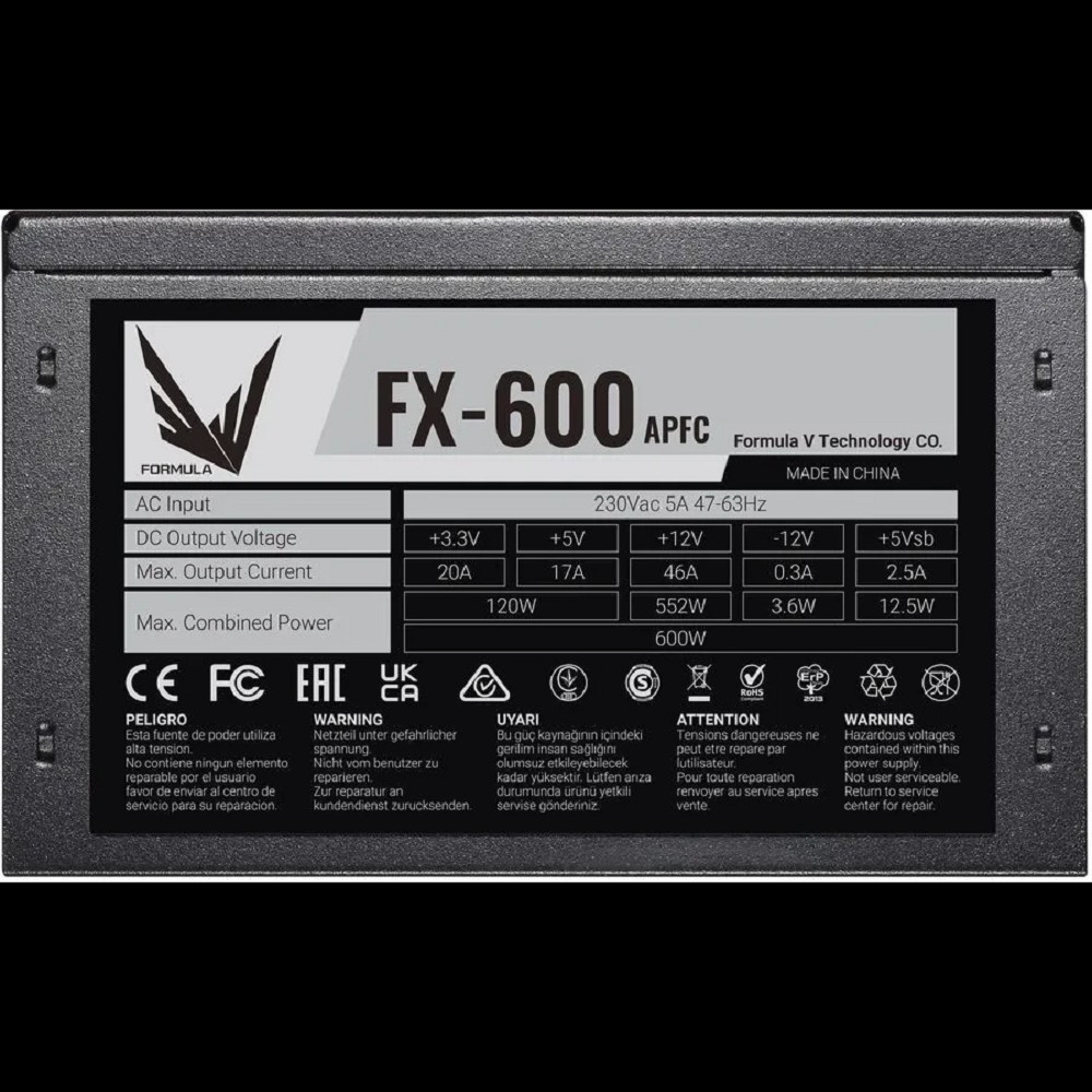 Formula ATX 600W FX-600 (24+4+4pin) APFC 120mm fan 5xSATA RTL No Name
