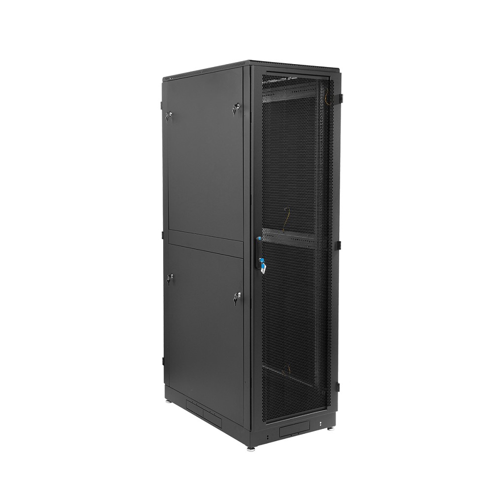 ЦМО Шкаф телекоммуникационный напольный 42U (800х1000) дверь перфорированная, задние двойные перф., цвет черный арт. ШТК-М-42.8.10-48АА-9005