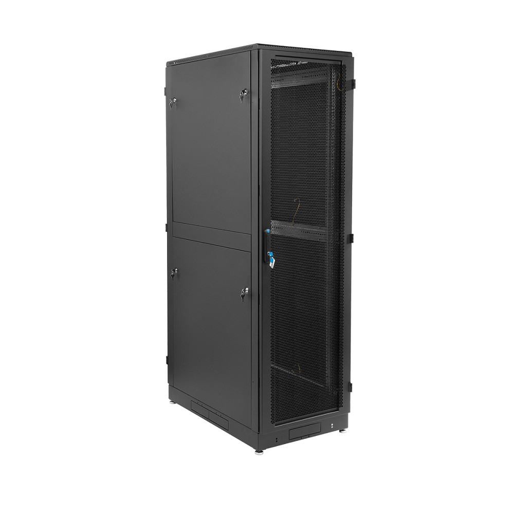 ЦМО Шкаф серверный напольный 48U (800 1000) двойные перфорированные двери 2 шт., чёрный арт. ШТК-М-48.8.10-88АА-9005