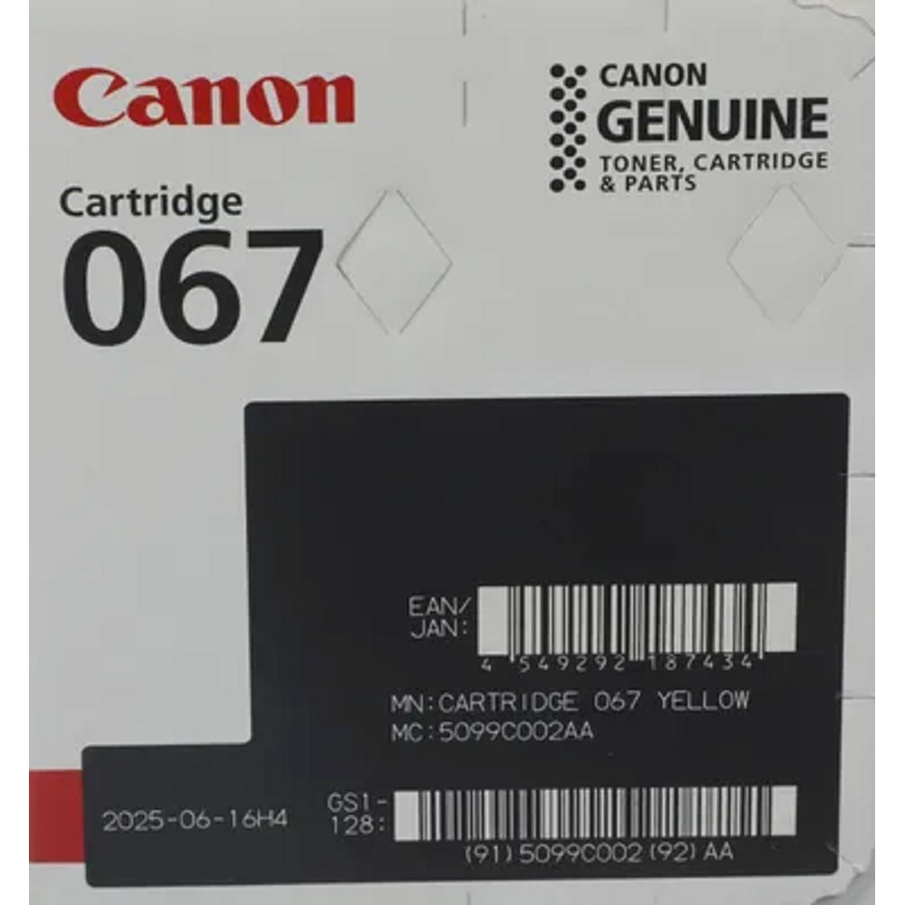Тонер картридж Canon 067 Y Yelow for Canon LBP631/633/MF651/655/657 (1250pgs.) (5099С002 / 5099С003) арт. 5099C002