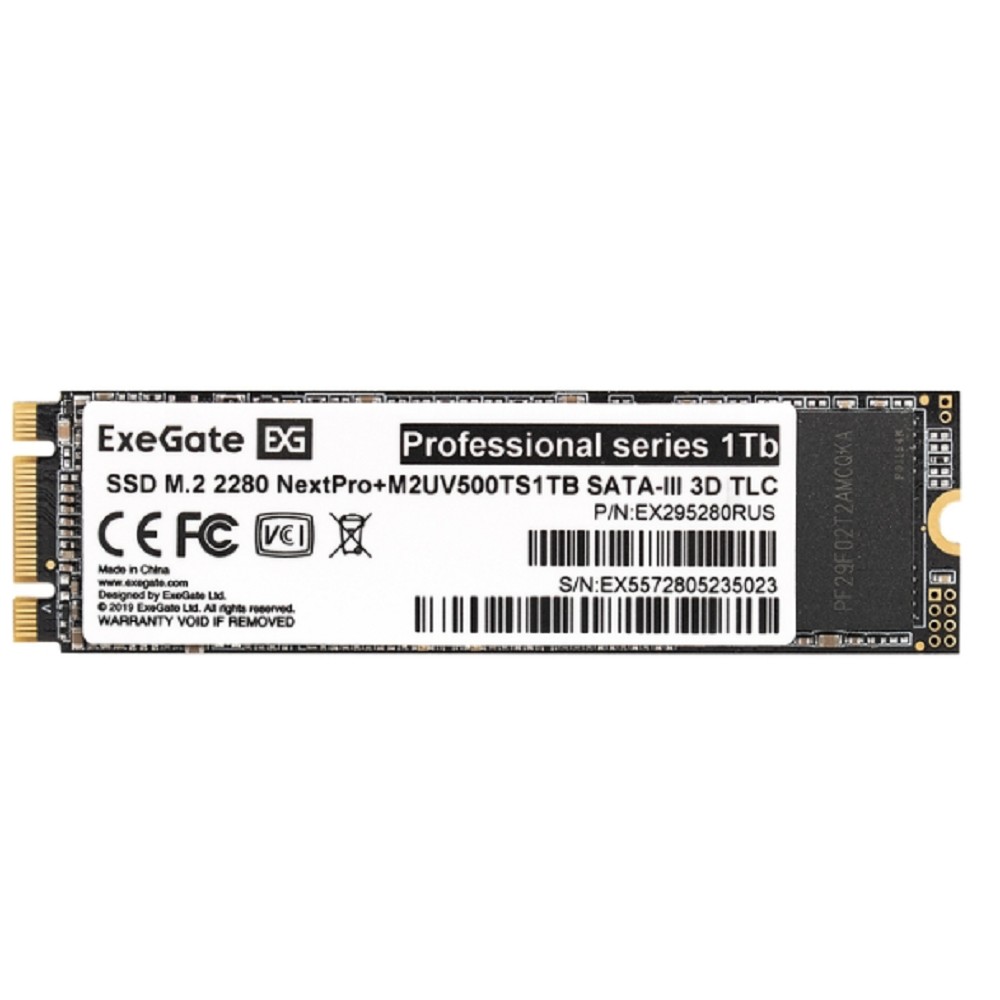 Exegate SSD M.2 2280 1Tb ExeGate NextPro+ M2UV500TS1TB (SATA-III, 22x80mm, 3D TLC) [EX295280RUS]