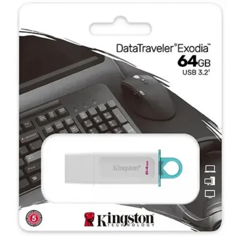 Kingston USB Drive 64GB DataTraveler Exodia USB 3.2 gen.1, белый+бирюзовый арт. KC-U2G64-5R