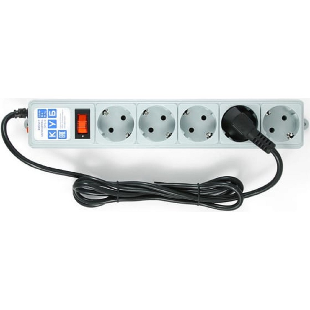 Power Cube 1,9 метра, 5 розеток с заземлением, 10А/2,2кВт, Сечение провода: 3*0.75 мм, цвет серый, 4 года гарантии, Россия, МПТ PowerCube арт. SPG-B-6